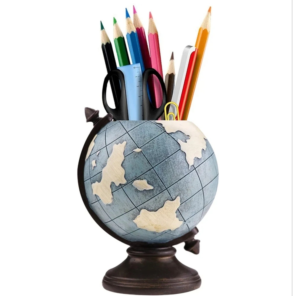 Globe Pencil‎ Holder - Blue and Brown
